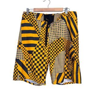 Vans Yellow Black Board Shorts Swim Trunks Mens 32 Modest Beachy Classic